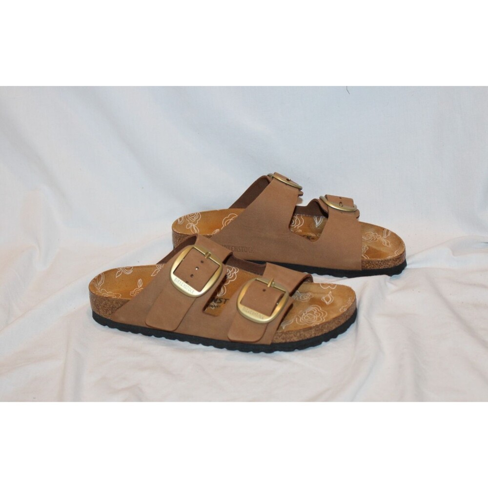 Birkenstock Arizona Big Buckle Floral Leather Narrow Fit Sandals EU 39 Mink NWOB